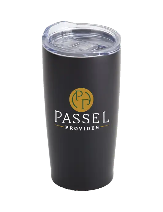 Society Black 20 oz Insulated Tumbler w/Passel Provides Logo