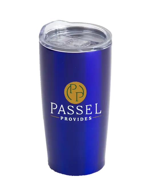 Society Blue 20 oz Insulated Tumbler w/Passel Provides Logo