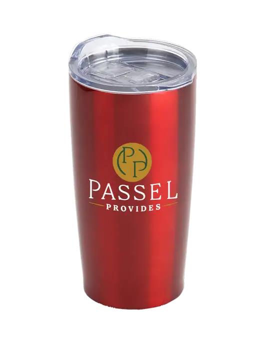 Society Red 20 oz Insulated Tumbler w/Passel Provides Logo