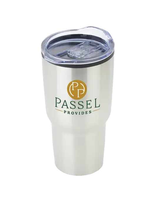Odyssey Silver 30 oz Travel Tumbler w/Passel Provides Logo