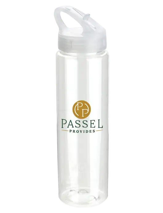 Buddy Clear 32 oz PET Bottle with Flip Lid w/Passel Provides Logo