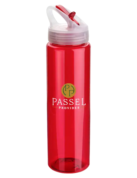 Buddy Red 32 oz PET Bottle with Flip Lid w/Passel Provides Logo