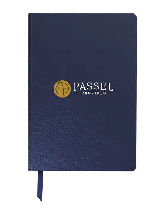 Achieve Navy Hardcover Journal, 5.5 x 8.37 w/Passel Provides Logo