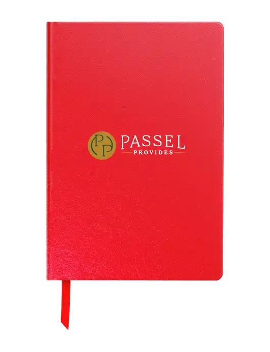 Achieve Red Hardcover Journal, 5.5 x 8.37 w/Passel Provides Logo