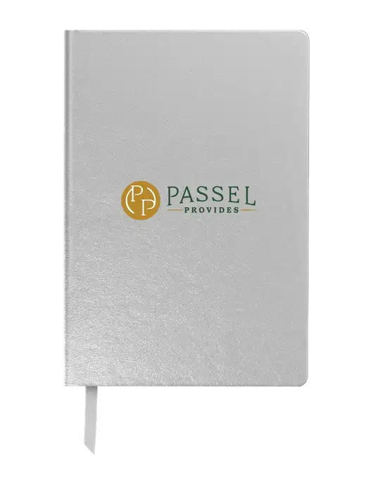 Achieve Silver Hardcover Journal, 5.5 x 8.37 w/Passel Provides Logo