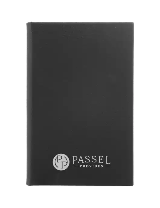 Black Leatherette 5.25 x 8.25 Journal w/Passel Provides Logo