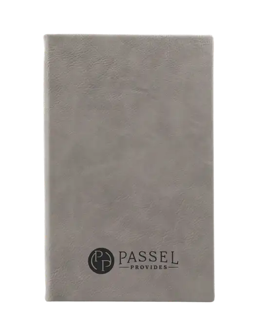 Grey Leatherette 5.25 x 8.25 Journal w/Passel Provides Logo
