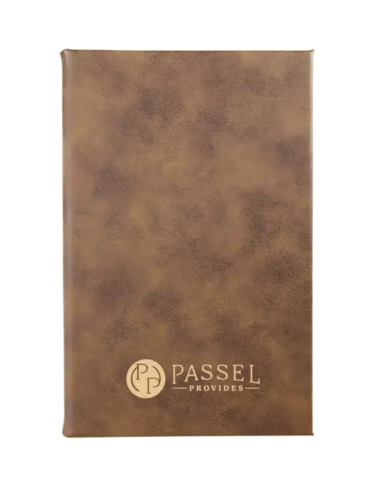 Rustic Leatherette 5.25 x 8.25 Journal w/Passel Provides Logo