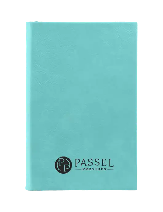 Seafoam Leatherette 5.25 x 8.25 Journal w/Passel Provides Logo