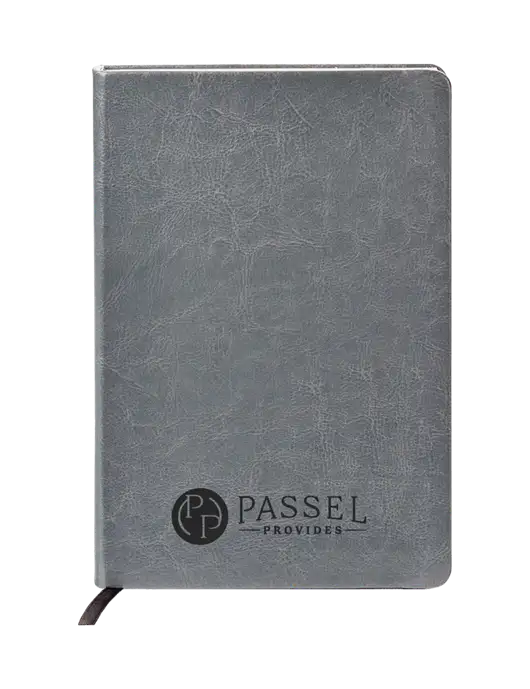 Fabrizio Grey Hard Cover 5.75 x 8.3 Journal w/Passel Provides Logo