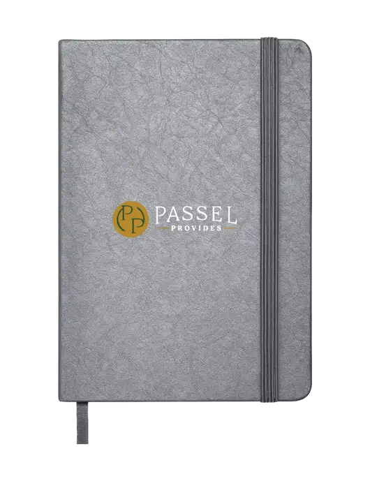 Granite Dark Grey Hardcover Journal, 5.62 X  8.37 w/Passel Provides Logo