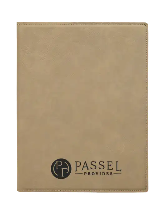 Tan Leatherette 7 x 9 Portfolio with Notepad w/Passel Provides Logo
