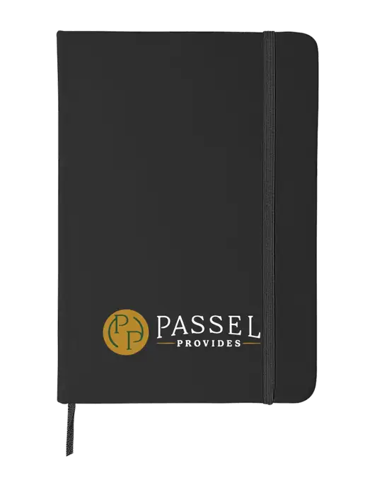 Black Comfort Touch Bound Journal 5" X 7" w/Passel Provides Logo