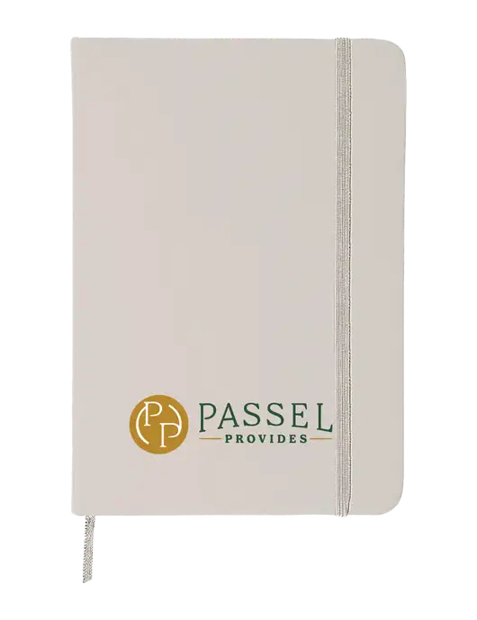 White Comfort Touch Bound Journal 5" X 7" w/Passel Provides Logo