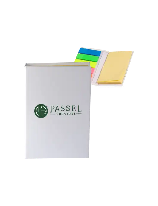 White Micro Sticky Note Pad, 2 x 3.25 w/Passel Provides Logo